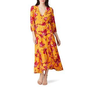 Color Me Courtney Eleanor Wrap Dress Medium Orchid Bloom Floral Orange Midi